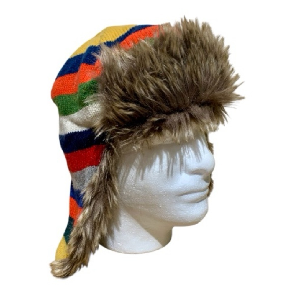 Kids GAP Multi Colored Knit Faux Fur Winter Hat